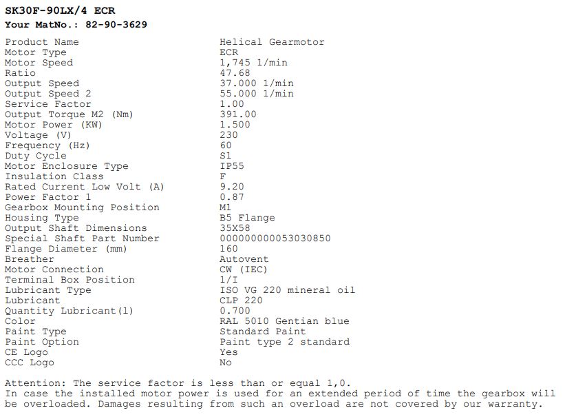 Mot-g 1.50 230V 60Hz 1PH 36r shaft 35x58